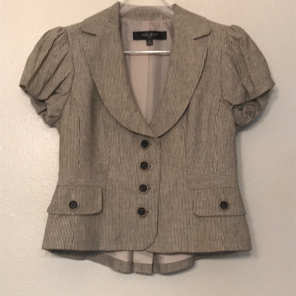 NINE WEST: 2•Piece Suit...Beige & Denim Striped